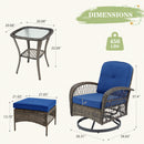 EROMMY Outdoor Patio Furniture Set - 5-Piece Wicker Conversation Set with Swivel Rocking Chairs, Ottomans, and Glass Coffee Table, Navy Blue-Erommy
